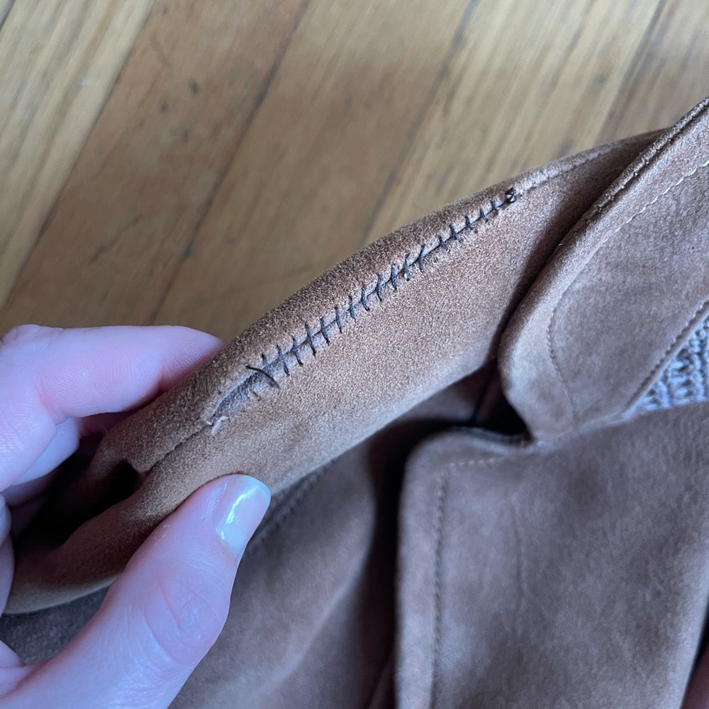 40s-50s Vintage Suede Coat with Knit Collar - Picture 11 of 15